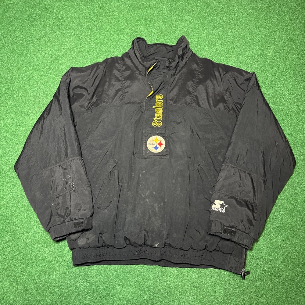 Pittsburgh Steelers Starter Jacket Large 1/2 Zip Vintage 90s NFL Pullover Puffer